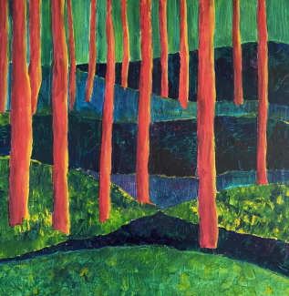 Clementine-van-Dillen-Olieverf-Linnen-90x90cm-Rode-Bomen-scaled