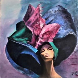 Franca-Kasdorp_Vrouw-met-hoed_acryl-gemengde-techniek_90x90