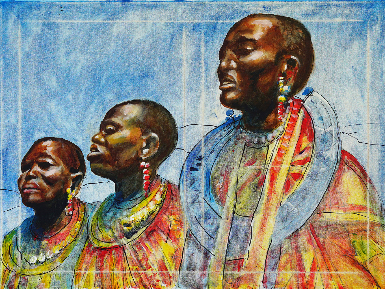 Hans-Konemann_Drie-Masai-vrouwen_acryl-op-doek_50x70