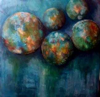 Marja-van-Dooremalen_Blue-balls_acryl-op-doek_100x100