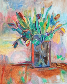 Mieke van den Broek_Vaas met tulpen_40x50