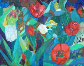 Mieke van den Broek_Tulpen in de tuin_40x50