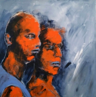 Ted Hezemans_2 Koppen_acryl op linnen_100x100