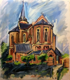 Ton Sommen_Clemenskerk à la Van Gogh_acryl op polyesterdoek_85x95
